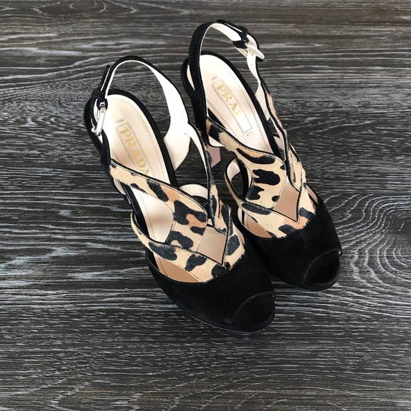Prada Shoes - Prada Leopard Pony Hair & Black Suede Pumps